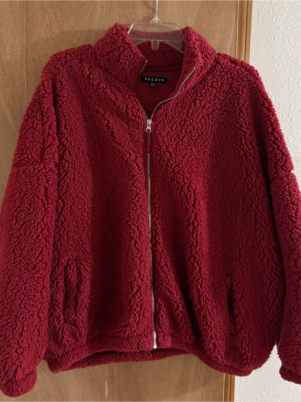 PacSun Women's Deep Red Teddy Sherpa Zip Jacket